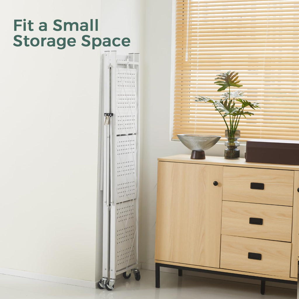 4 Tier White Metal Storage Shelves with Wheels L800