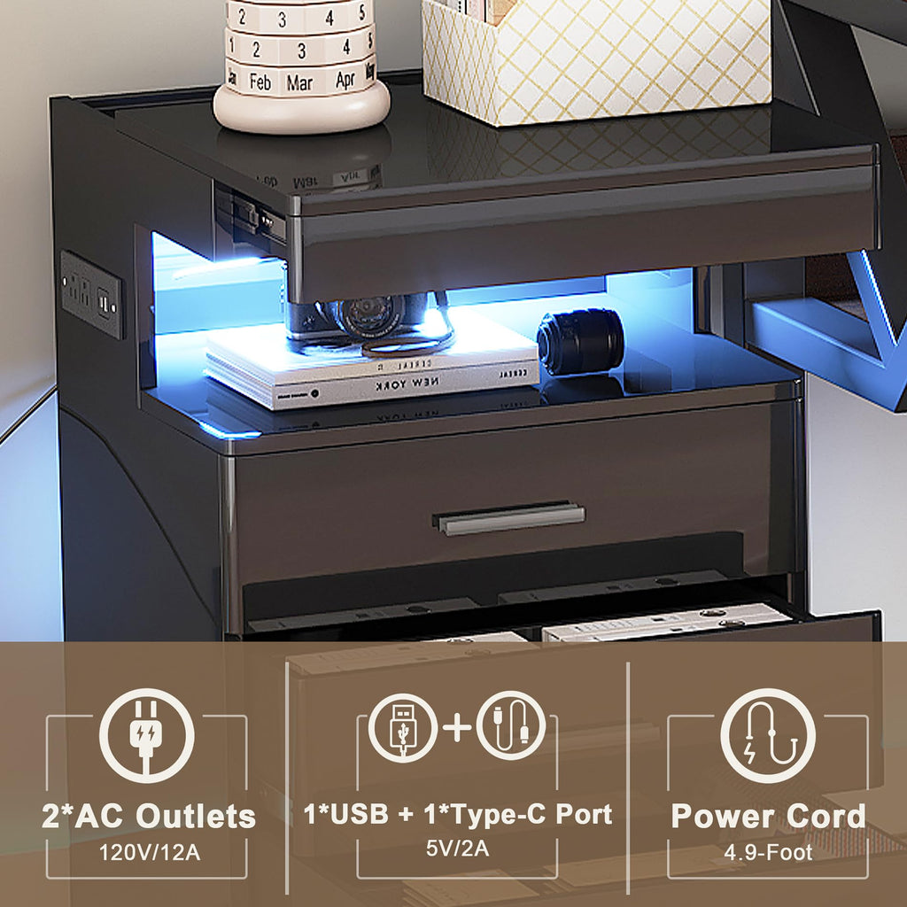 Led Nightstand with Charging Station B340545