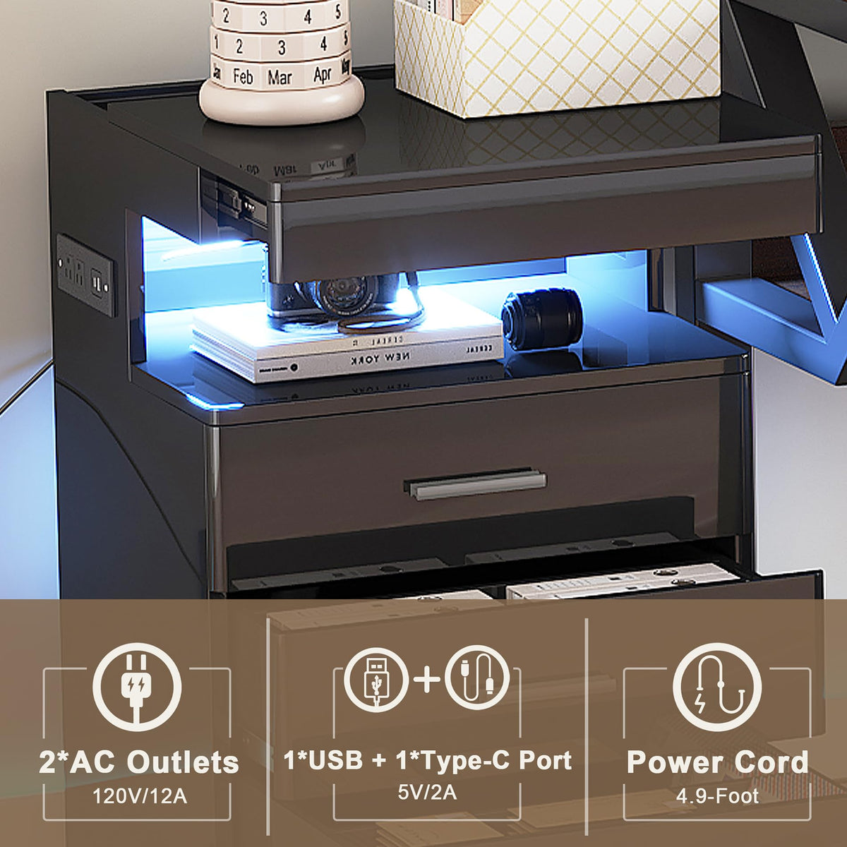 Led Nightstand with Charging Station B340545