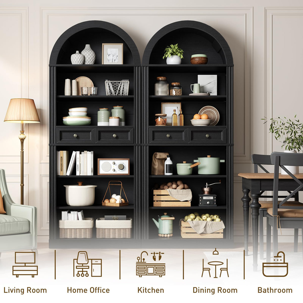 73" Tall Black 6-Tier Wood Bookshelf with Drawer C951121
