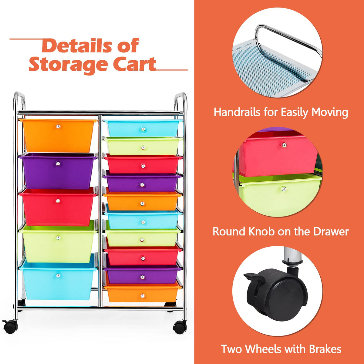 15 Drawer Rolling Storage Cart with 4 Wheels Z2147