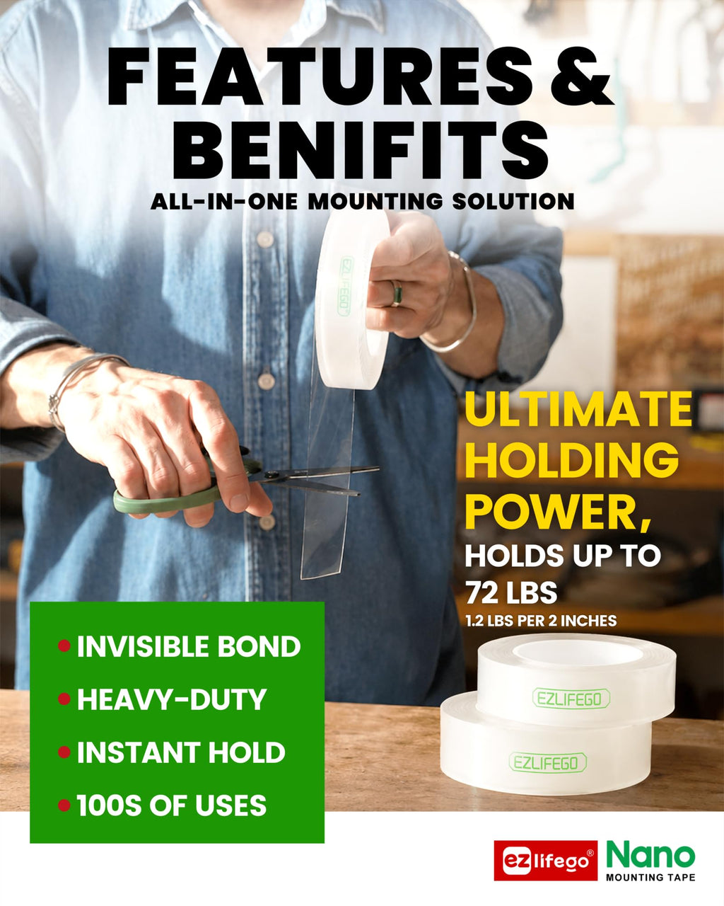 Heavy Duty Double Sided Mounting Tape, 9.85FT Z1326