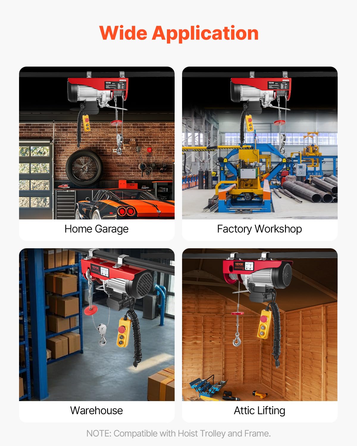 880lbs Electric Hoist with Wired Remote Control N53392