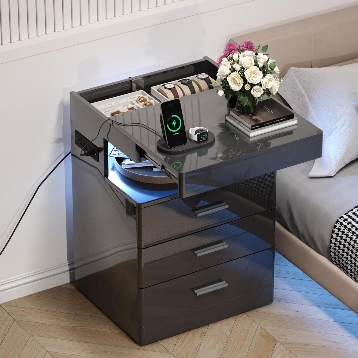 Led Nightstand with Charging Station B340545