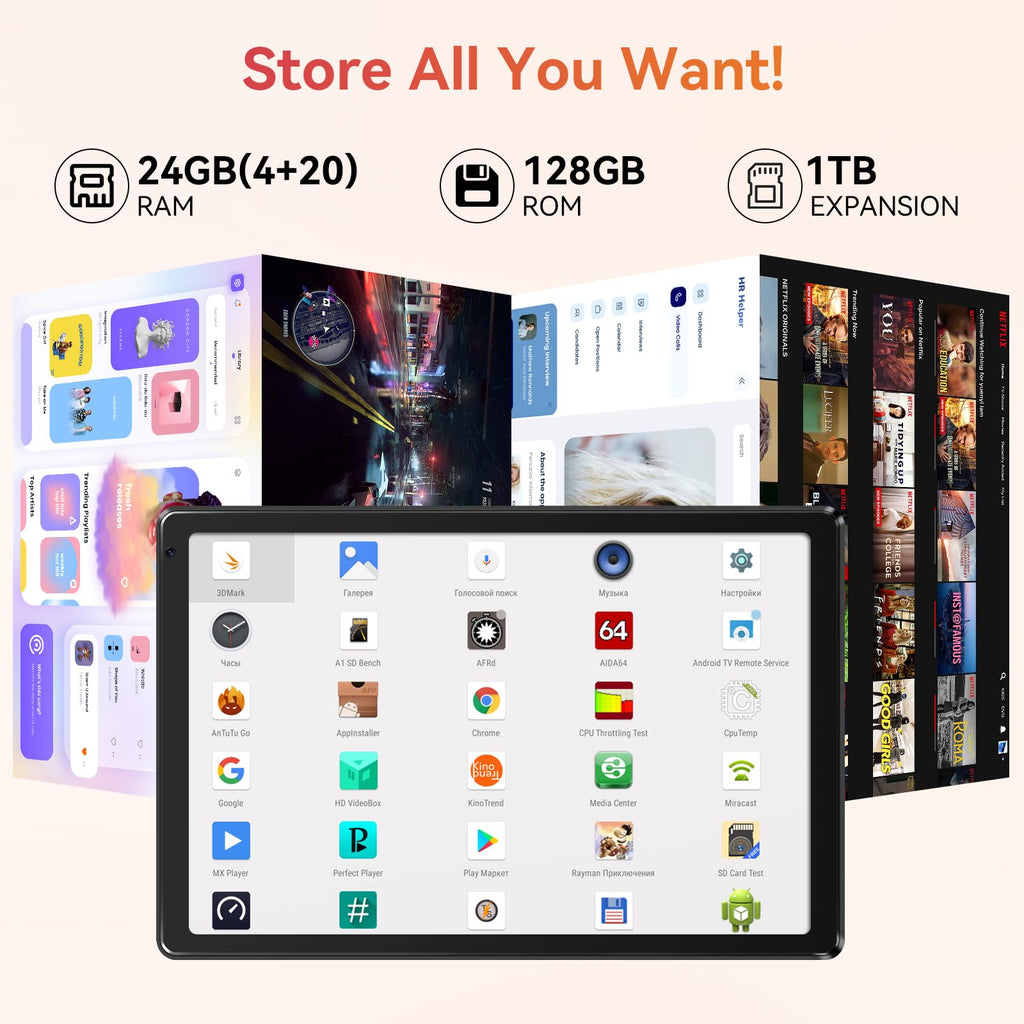 10.1" Android Tablet with Octa-core Processor 24GB RAM 128GB ROM HD IPS Touchscreen K370240