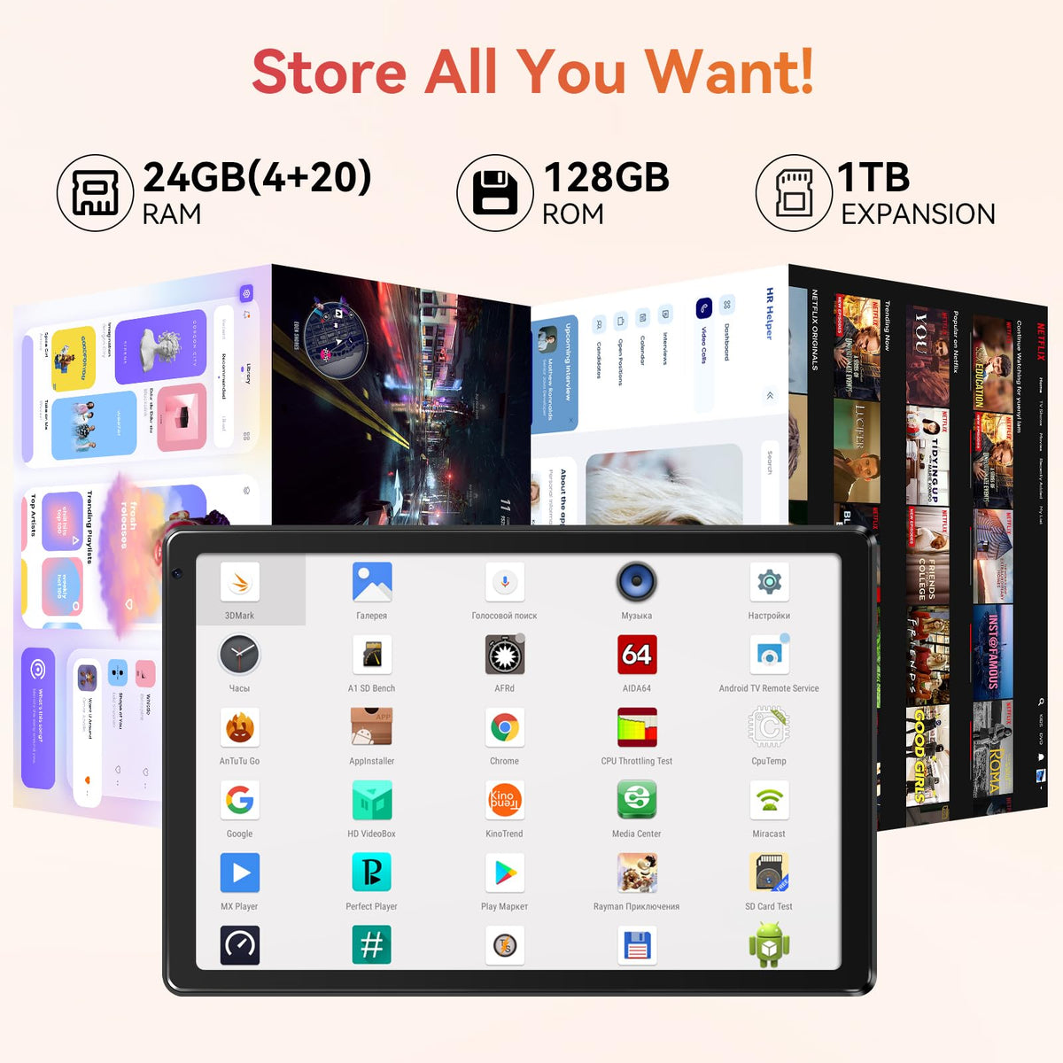 10.1" Android Tablet with Octa-core Processor 24GB RAM 128GB ROM HD IPS Touchscreen K370240
