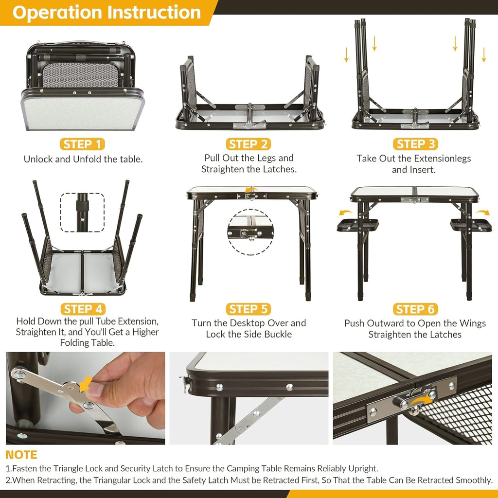 Folding Aluminum Camping Table 3-Height Adjustable with Carry Handle M4485
