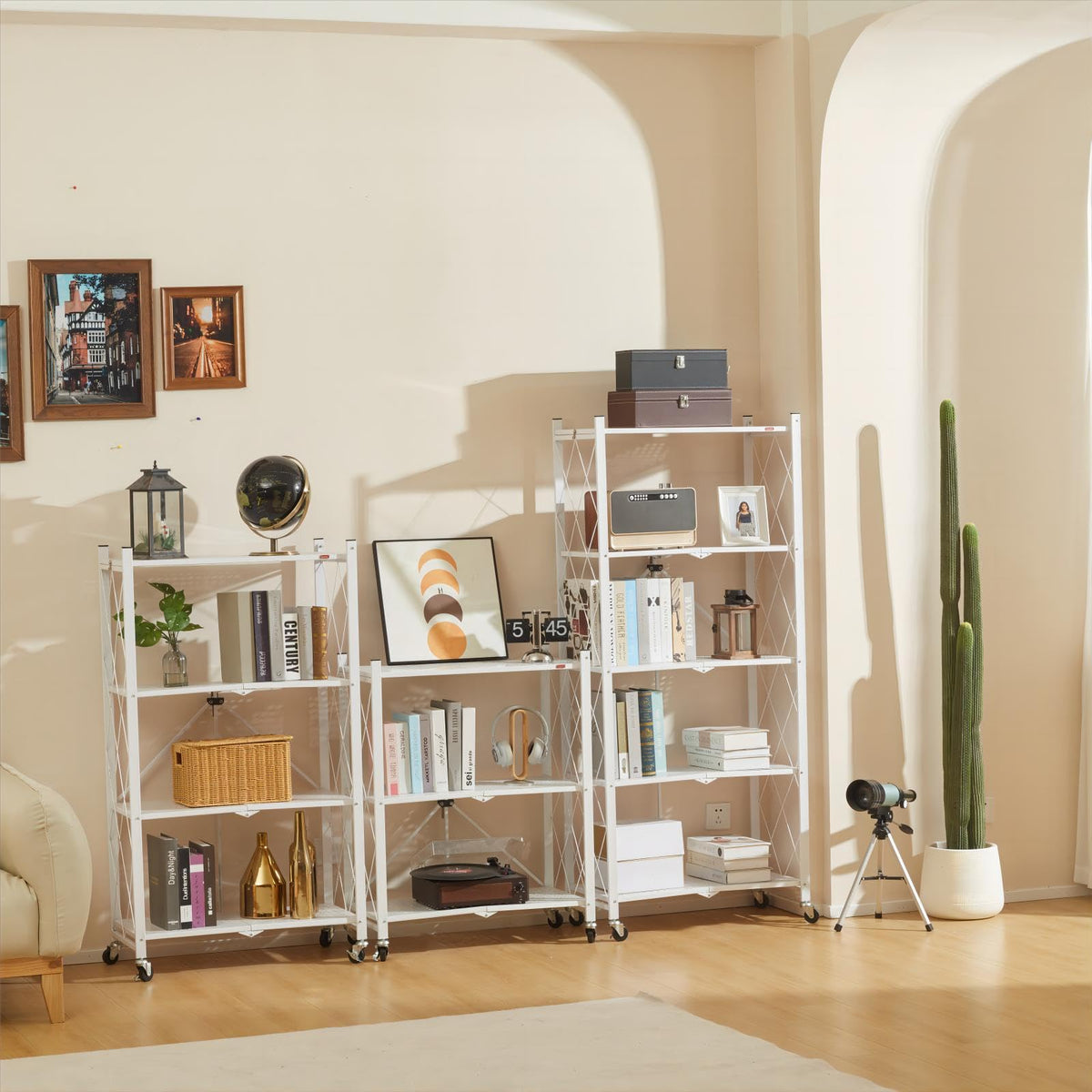 4 Tier White Metal Storage Shelves with Wheels L800