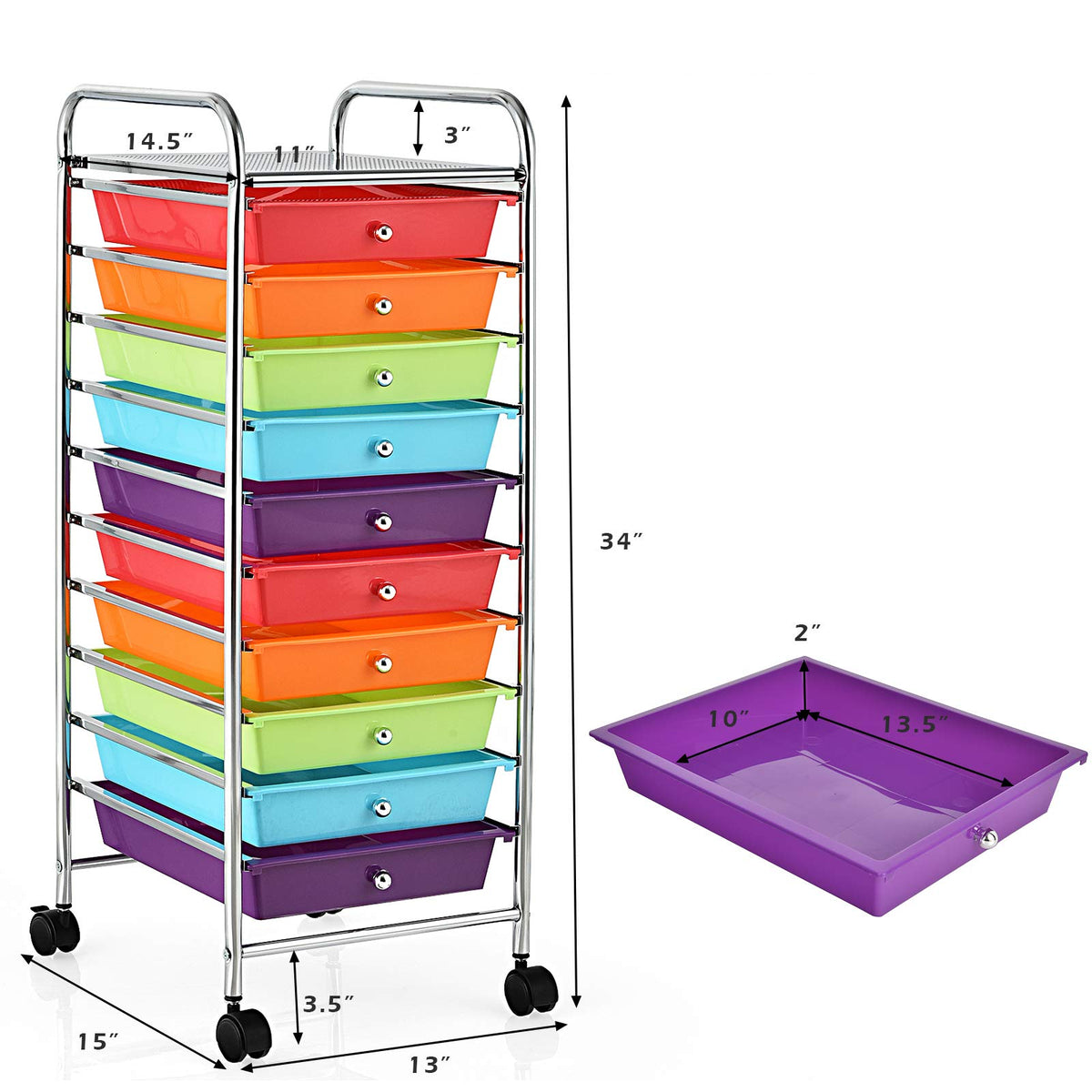 10 Drawer Multicolor Alloy Steel Storage Cart W462137