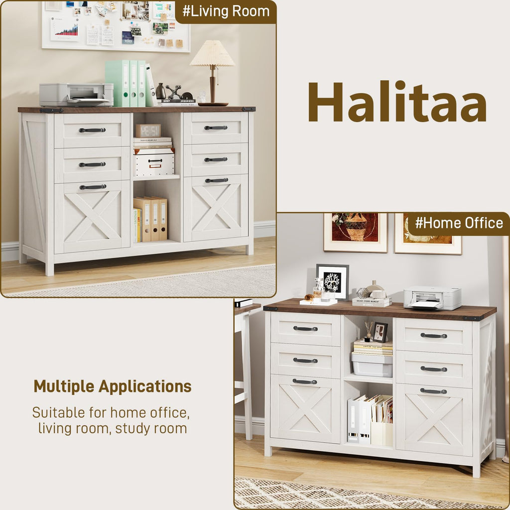 White and Brown 6 Drawer File Cabinet Y64170