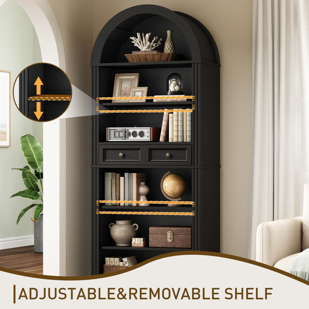 73" Tall Black 6-Tier Wood Bookshelf with Drawer C951121