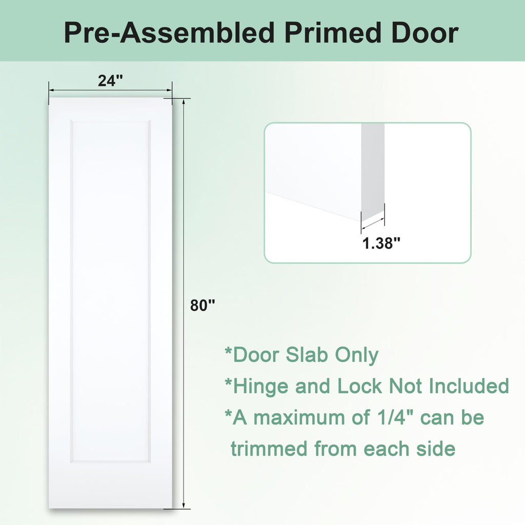 24"x80" 1-Panel Shaker Style White Primed Hollow Core Interior Door Slab M1824