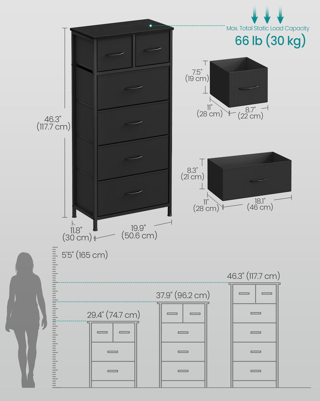 Tall Dresser with 6 Fabric Drawers C7411