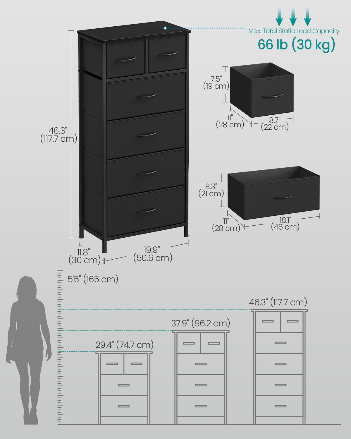 Tall Dresser with 6 Fabric Drawers C7411