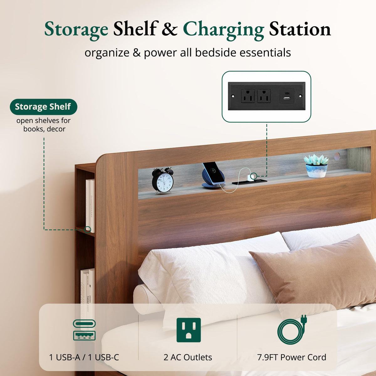 Wood Bed Frame Full with 2 Storage Drawers C5869