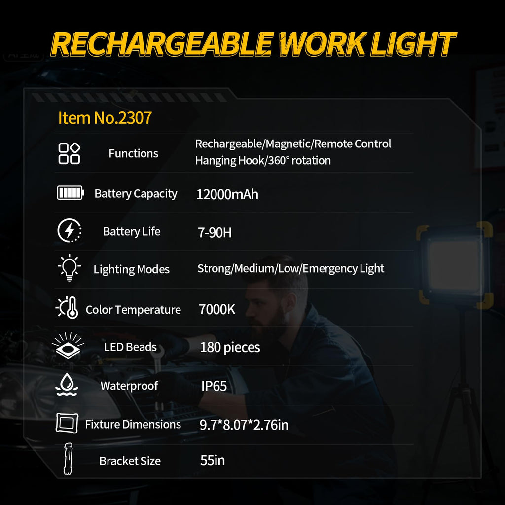 12000mAh Rechargeable LED Work Light with Stand B584