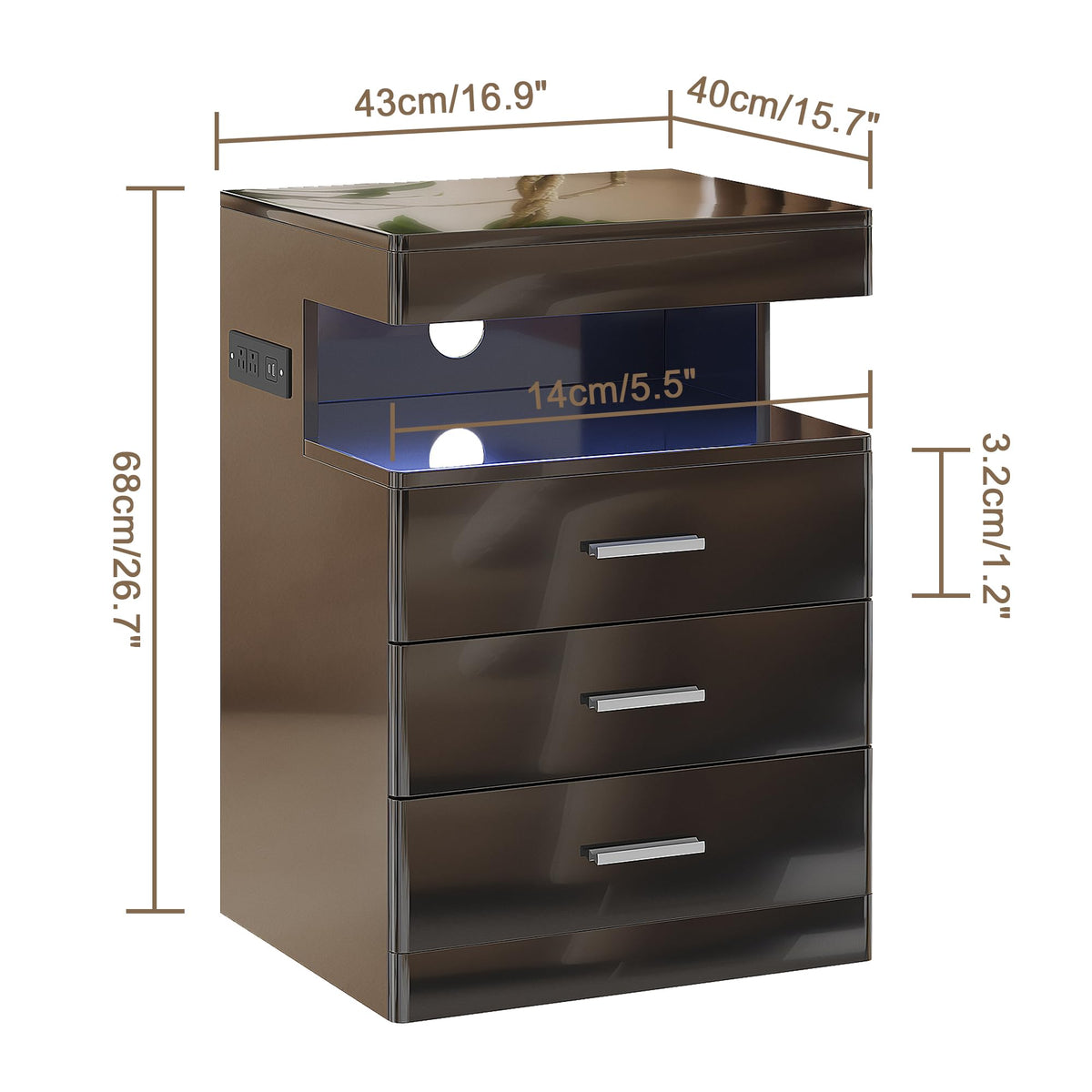 Led Nightstand with Charging Station B340545
