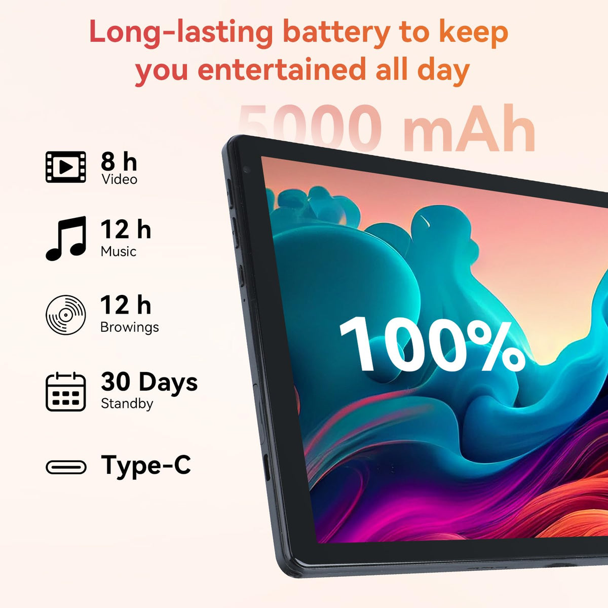 10.1" Android Tablet with Octa-core Processor 24GB RAM 128GB ROM HD IPS Touchscreen K370240