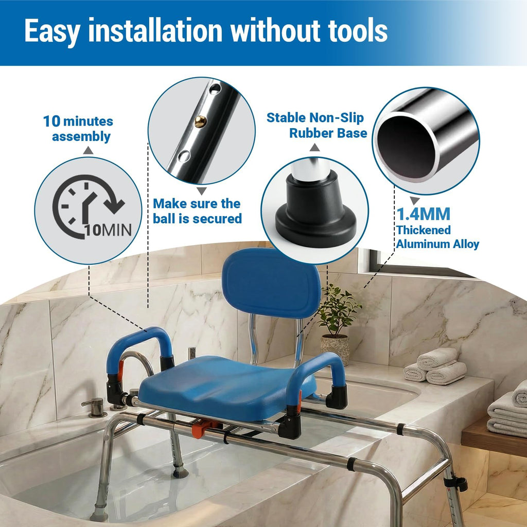 Sliding Shower Chair Tub Transfer Bench with 360° Swivel Seat K360888