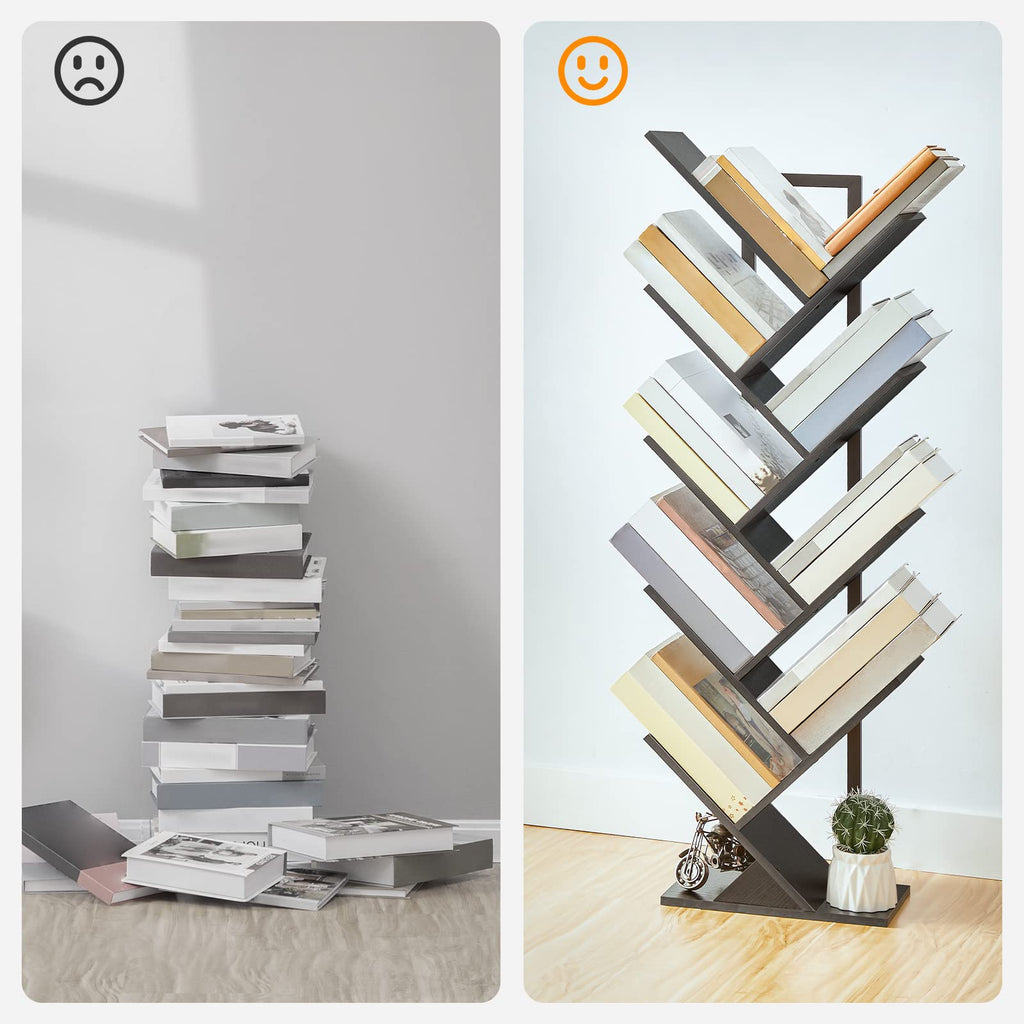 Black 9-Tier Wood Tree Bookshelf O188
