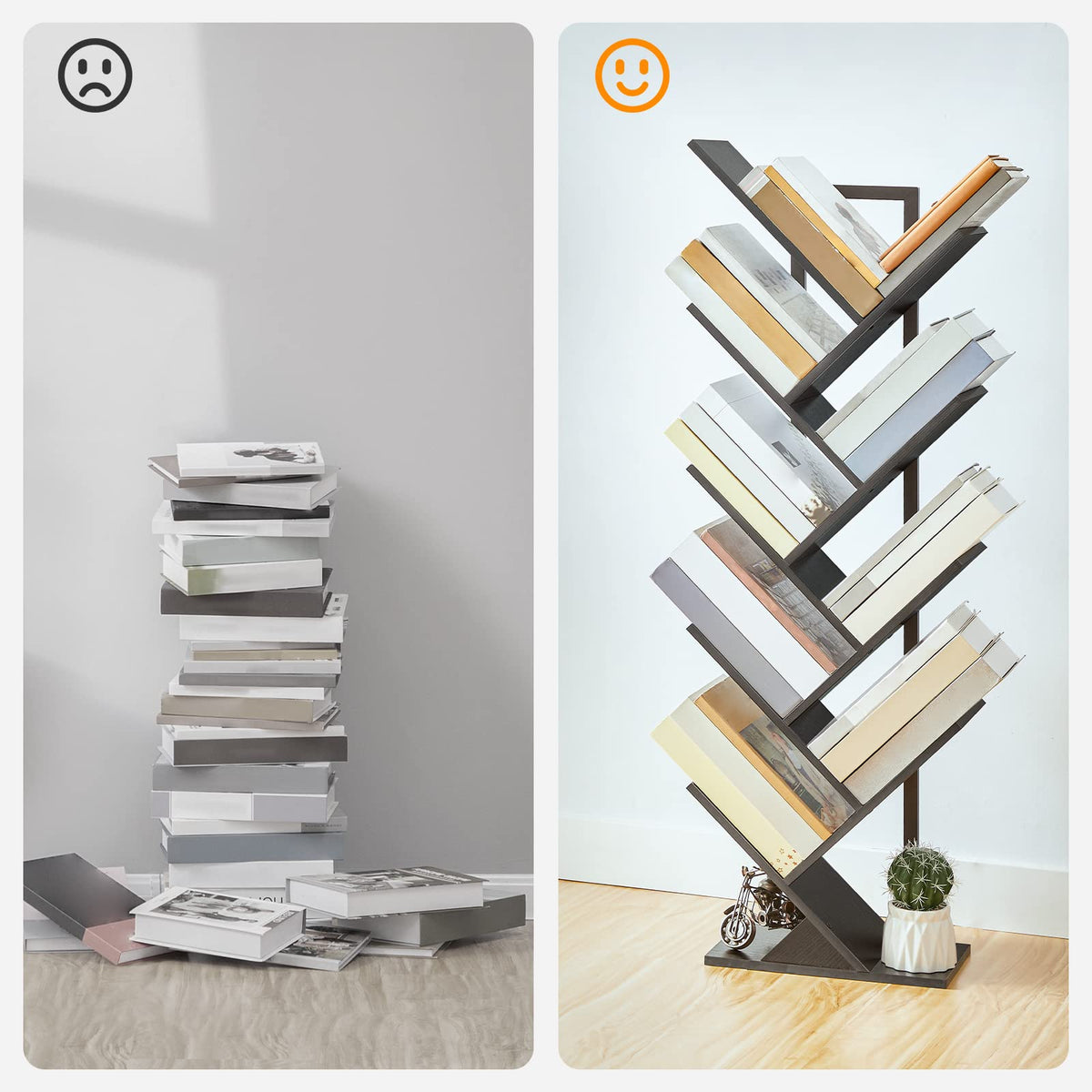 Black 9-Tier Wood Tree Bookshelf O188