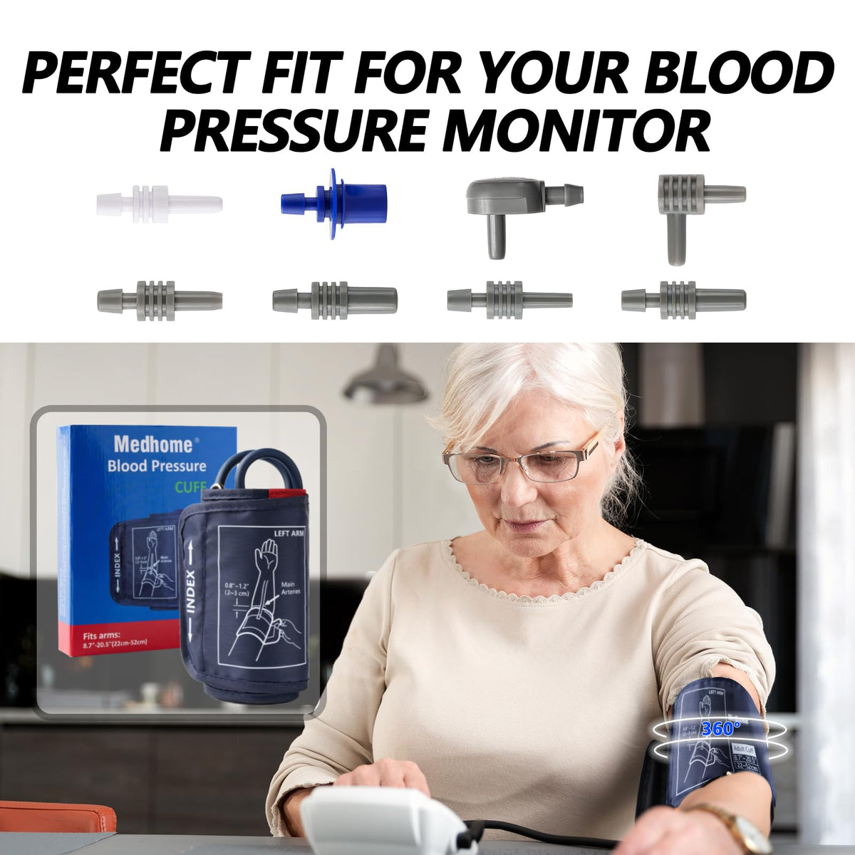 Extra Large Blood Pressure Cuff Upper Arm 8.7"-20.5" Replacement Cuff with 8 Connectors V88474