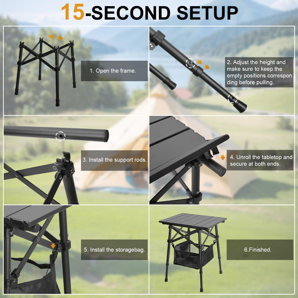 Folding Camping Side Table, Adjustable Height Q404