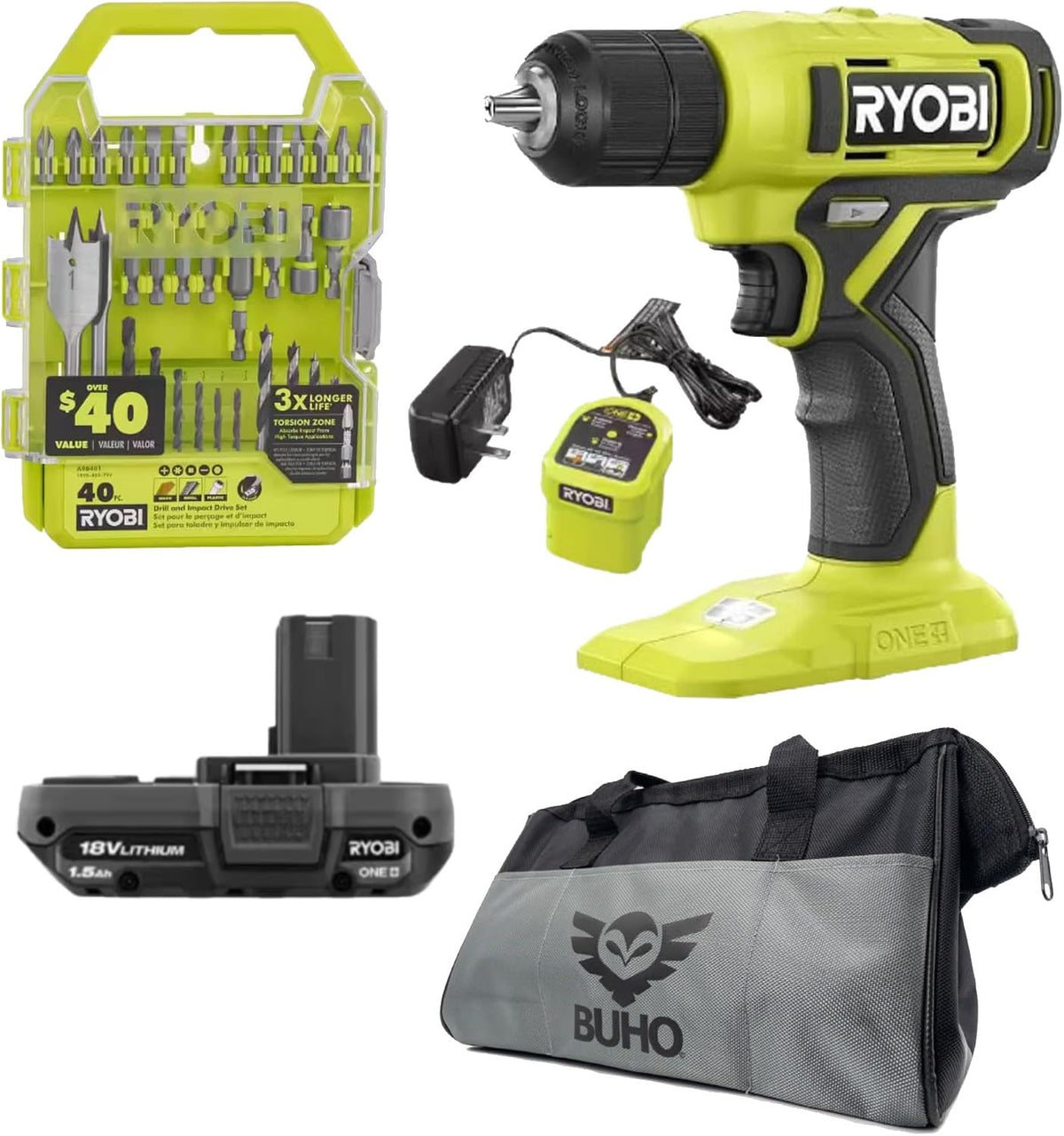 18V Drill Set with Battery, Charger, Bits & Bag N38127