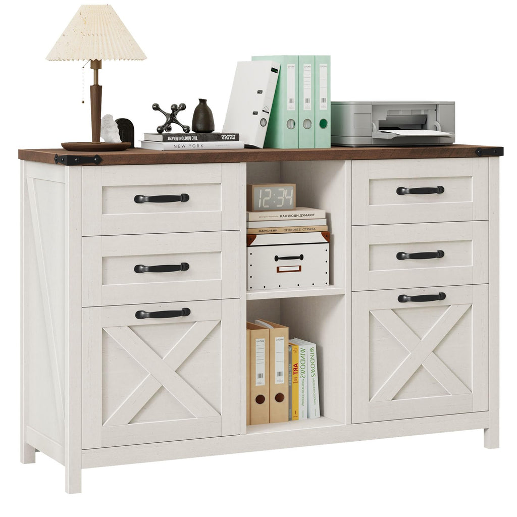 White and Brown 6 Drawer File Cabinet Y64170
