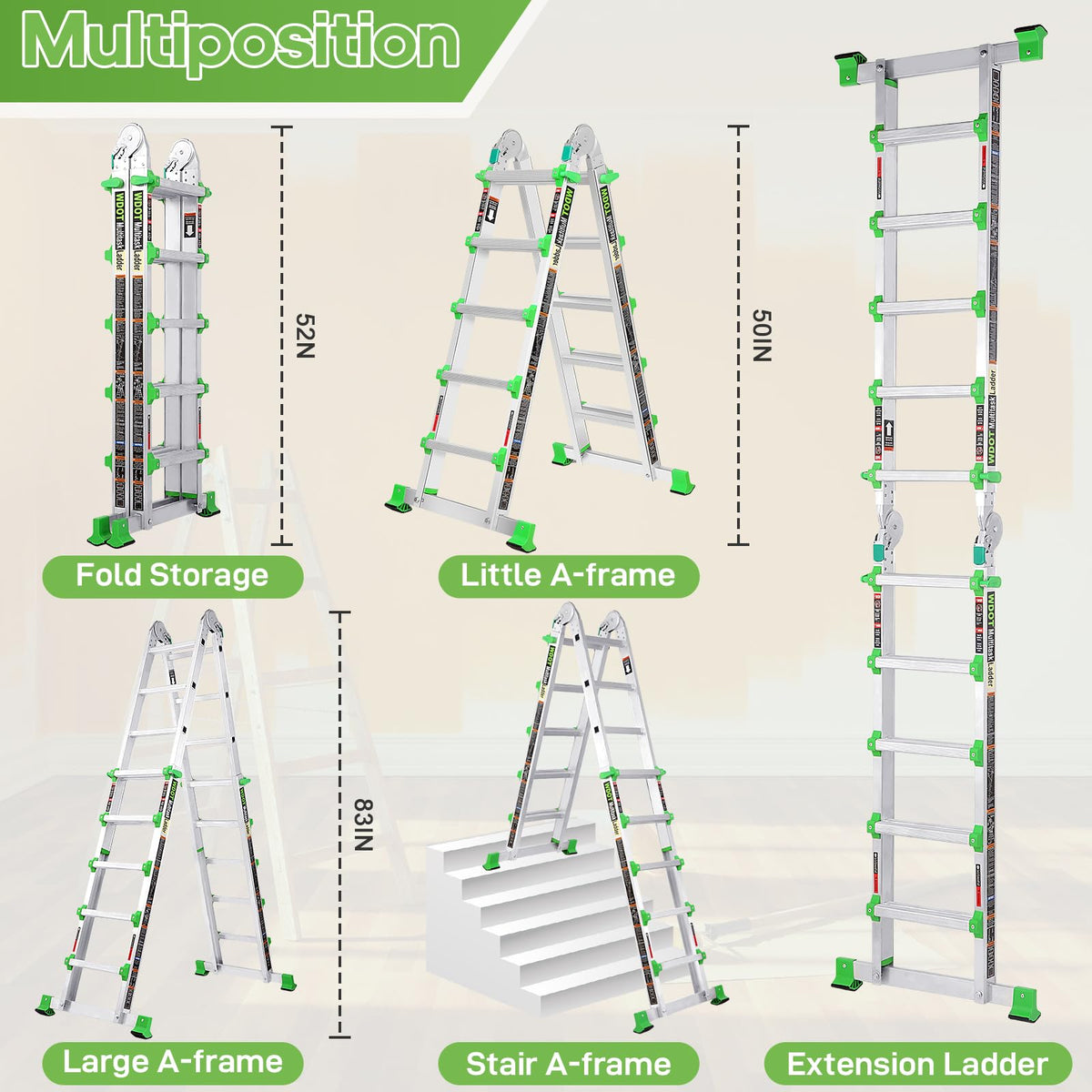 5 Step 17 Ft Anti-Slip Aluminum Folding Ladder X4120