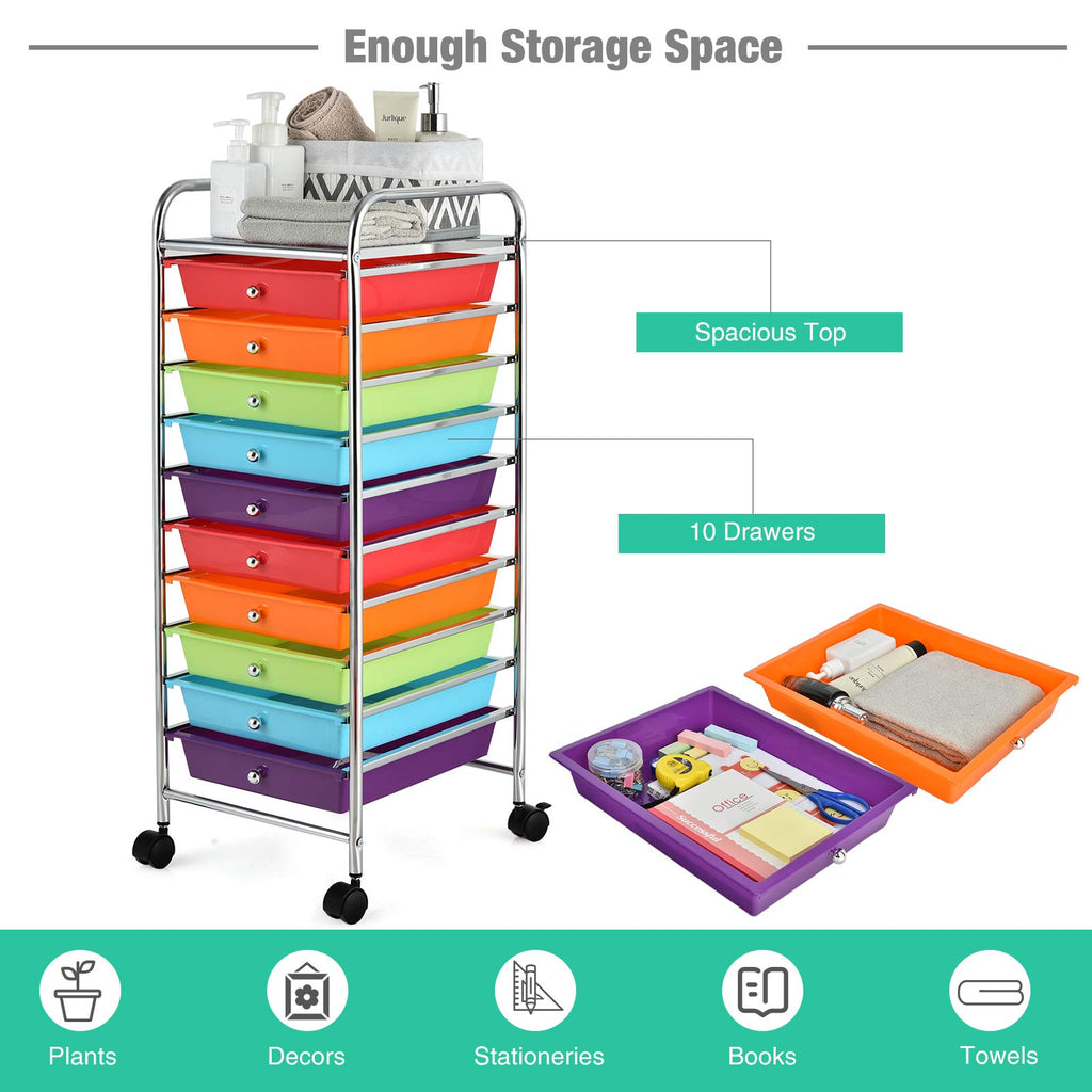 10 Drawer Multicolor Alloy Steel Storage Cart W462137
