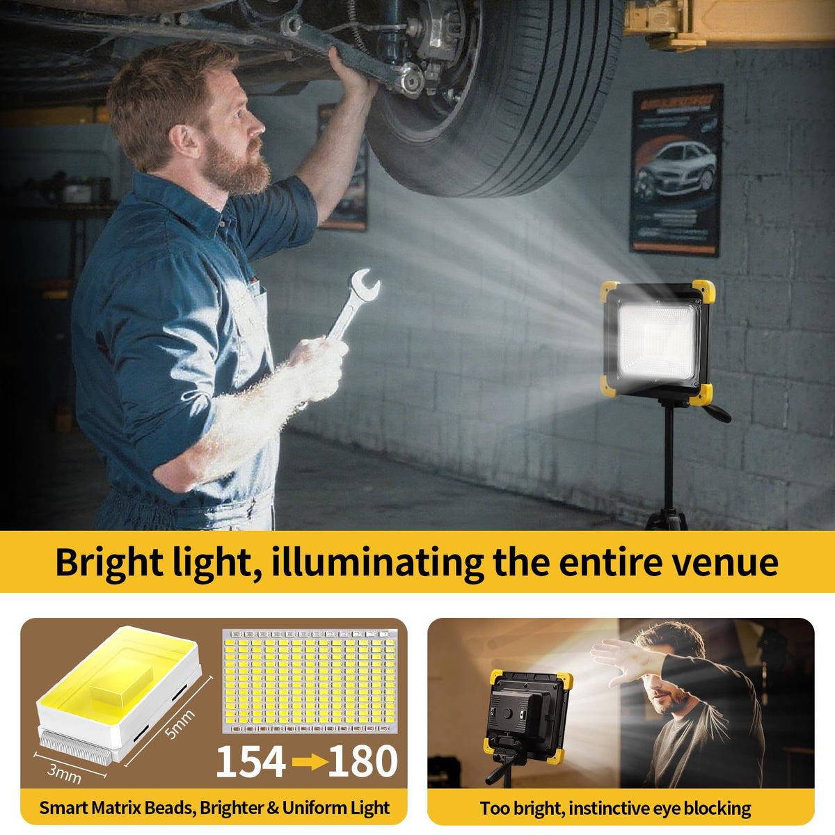 12000mAh Rechargeable LED Work Light with Stand B584