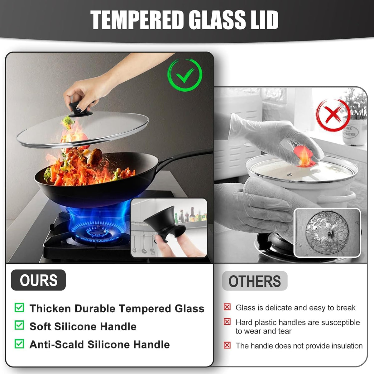 12 Inch Tempered Glass Pan Lid with Silicone Handle Y7732