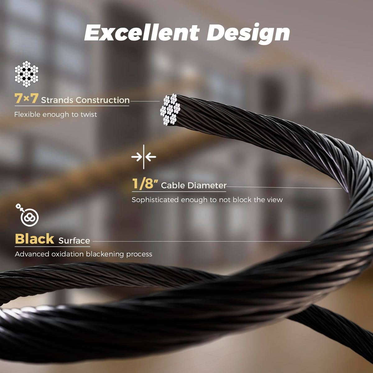 1/8" Black Stainless Steel Cable N41471