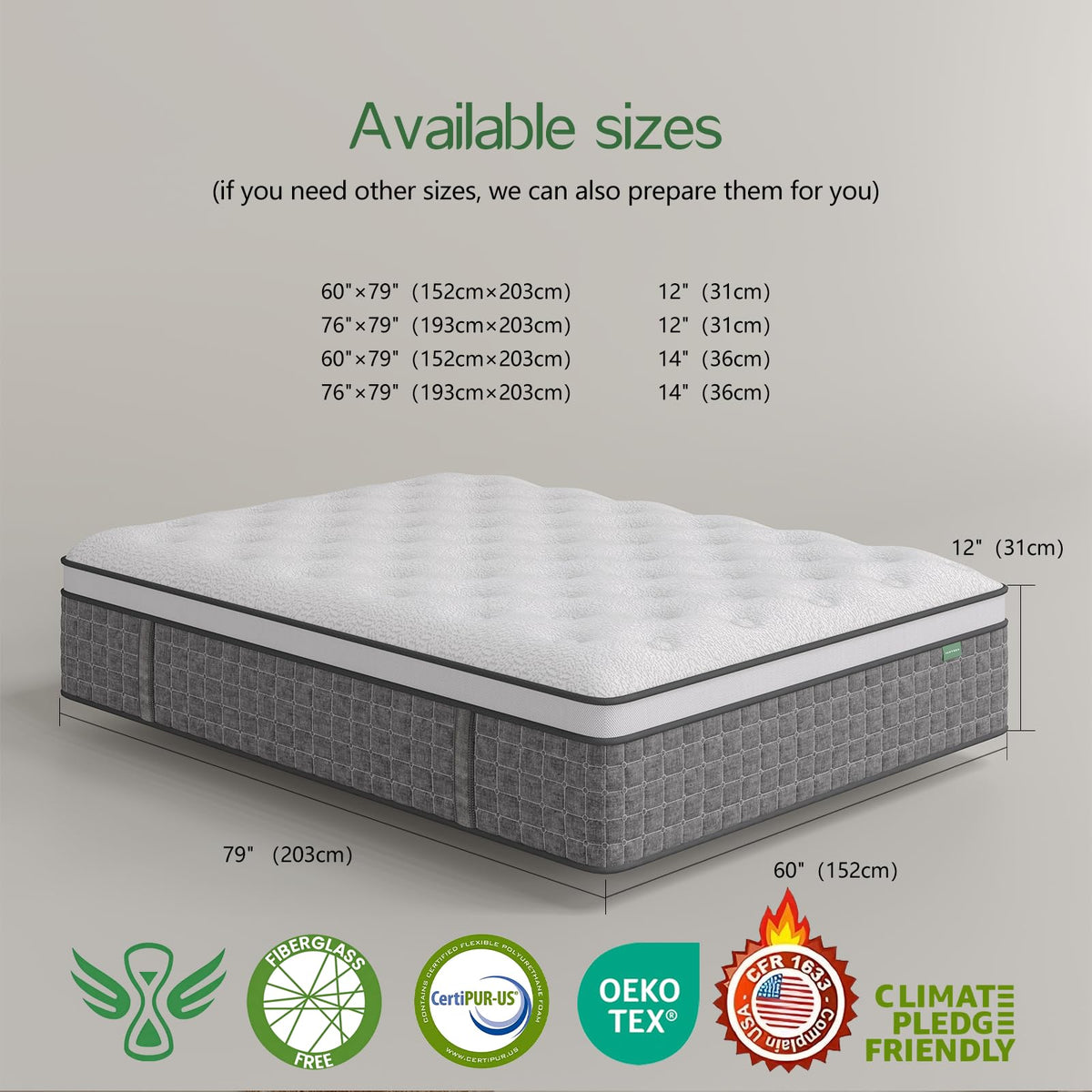 Full Size 12 Inch Medium Firm Hybrid Mattress in a Box H7172