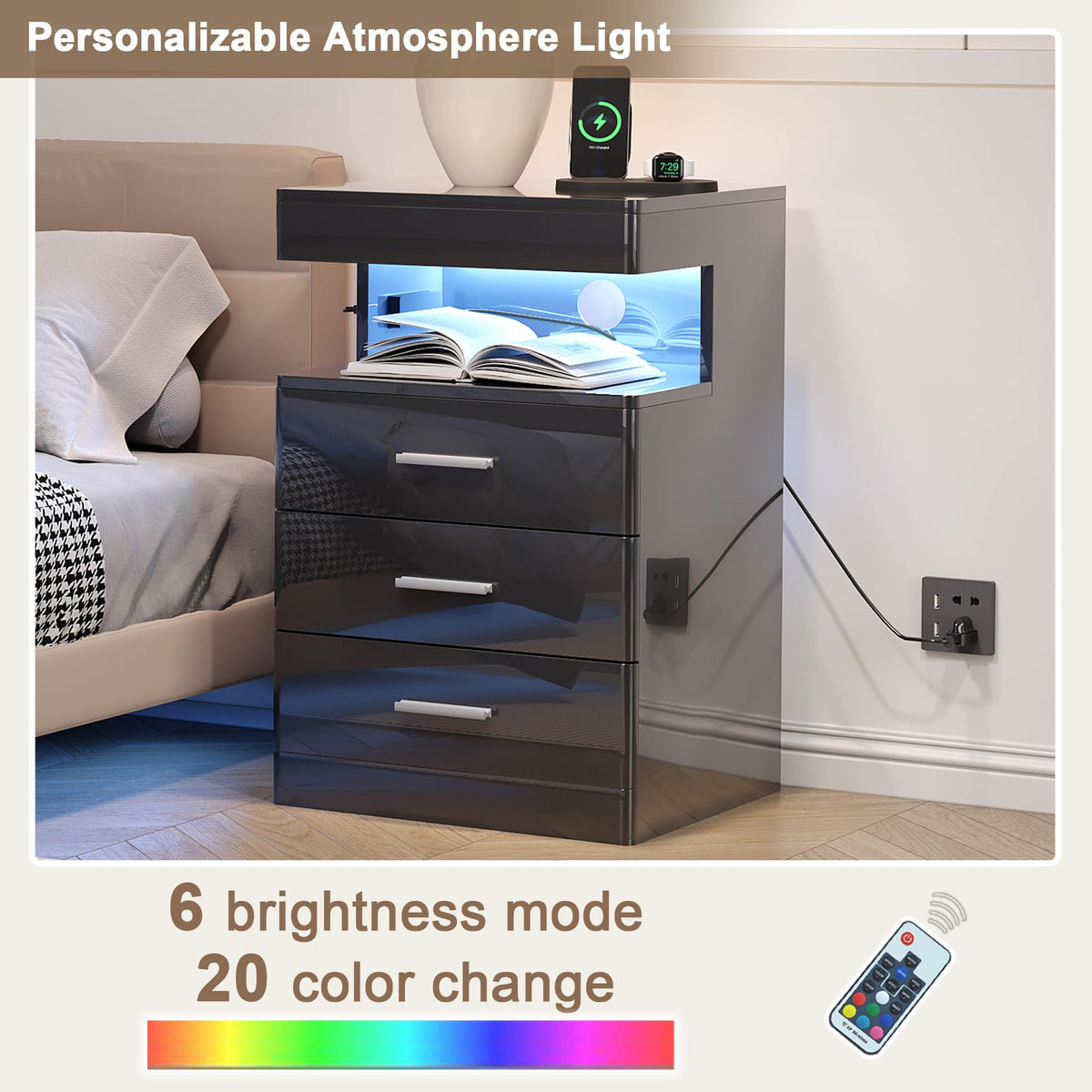 Led Nightstand with Charging Station B340545