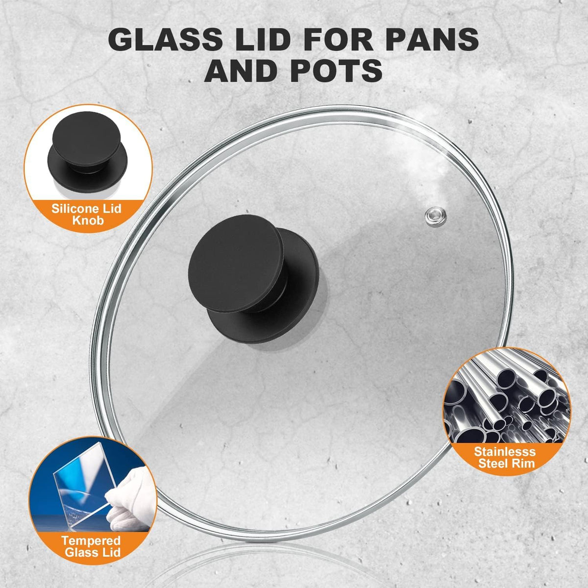 12 Inch Tempered Glass Pan Lid with Silicone Handle Y7732