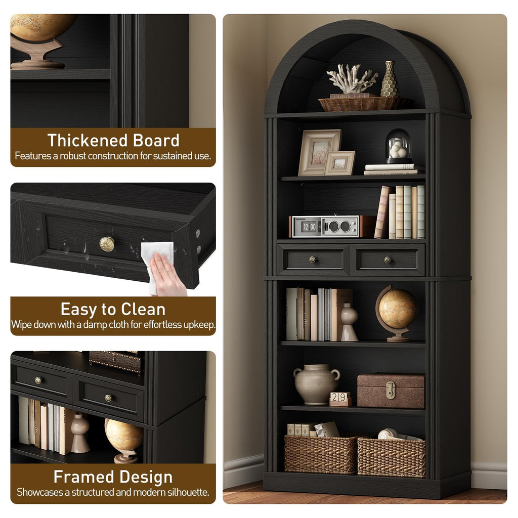 73" Tall Black 6-Tier Wood Bookshelf with Drawer C951121