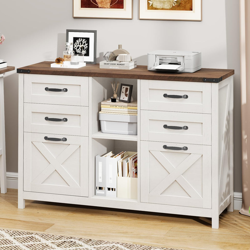 White and Brown 6 Drawer File Cabinet Y64170