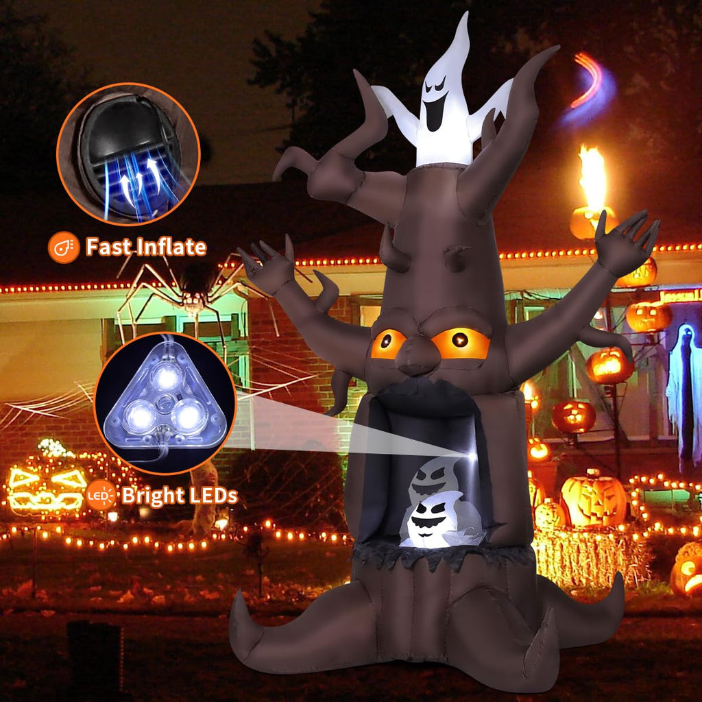 9 Ft Animated Inflatable Dead Tree and White Ghost with Built-In LEDs K77716