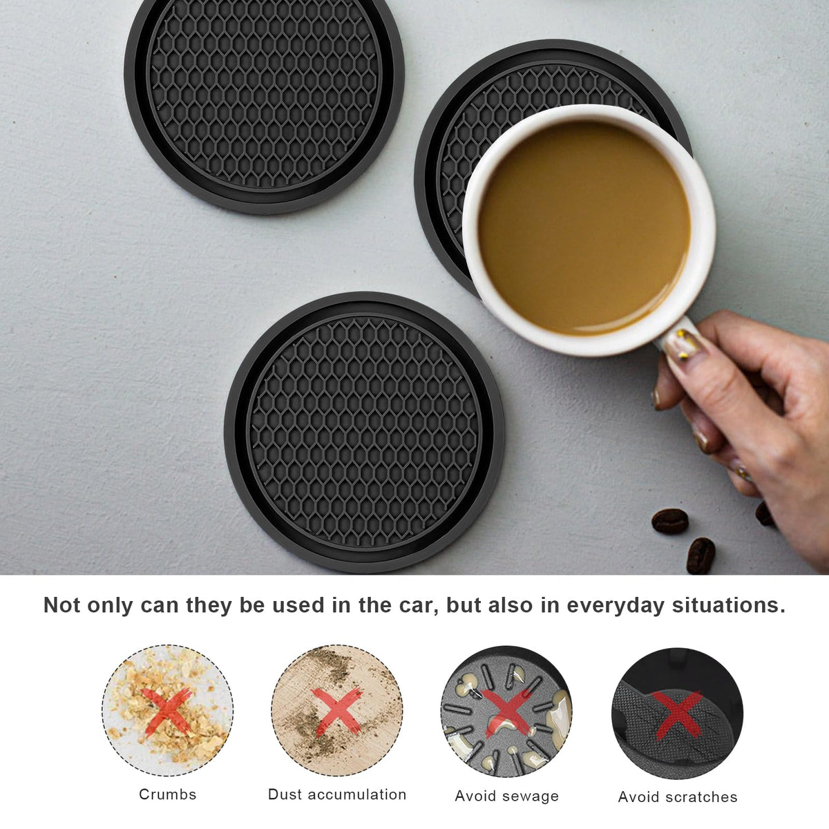 Black Non-Slip Silicone Car Cup Coasters T814