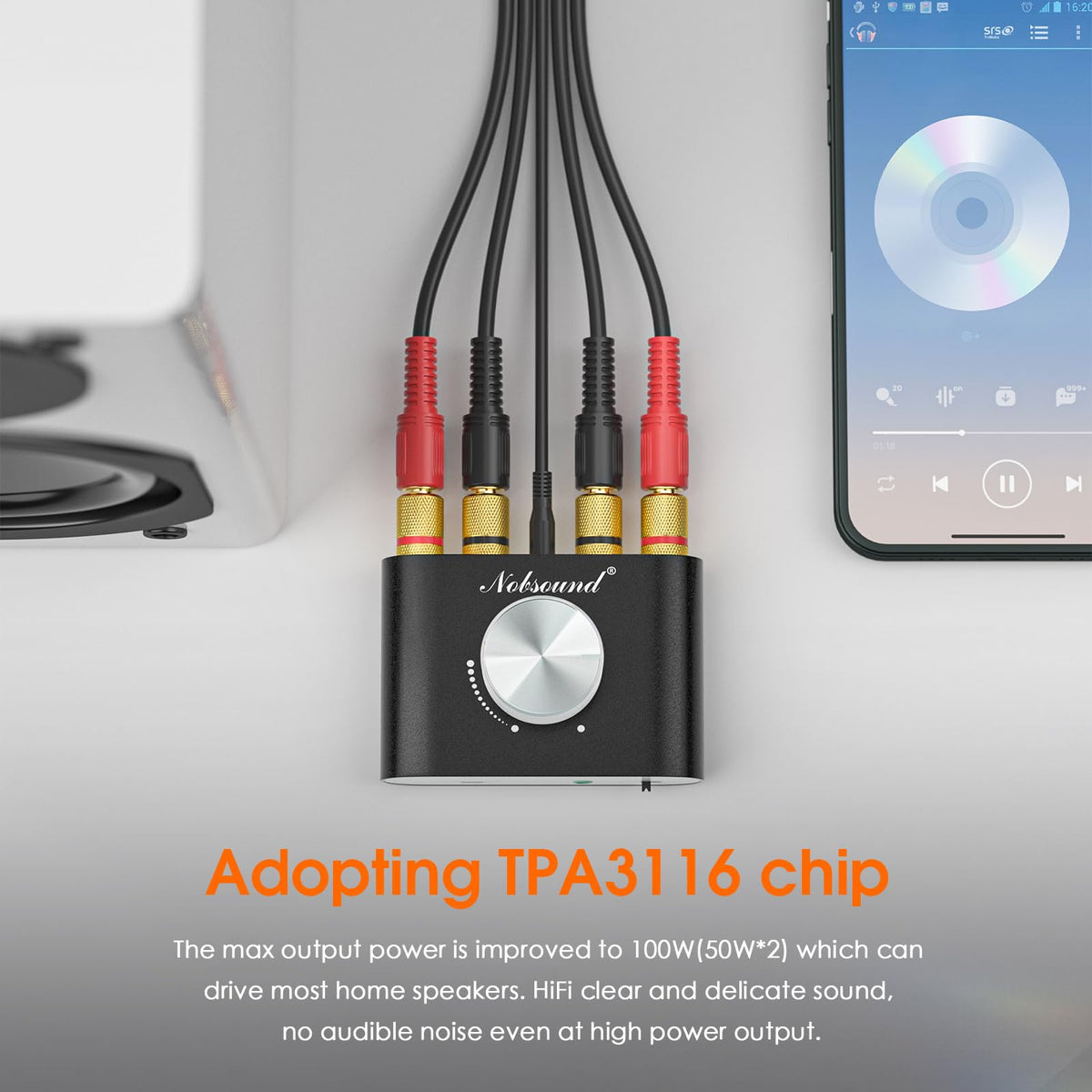 Mini Bluetooth 5.0 Stereo Power Amplifier 50W×2 Black A951