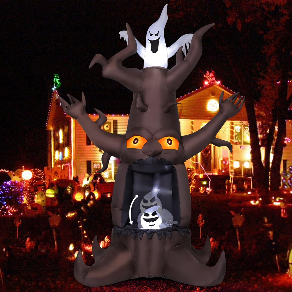 9 Ft Animated Inflatable Dead Tree and White Ghost with Built-In LEDs K77716