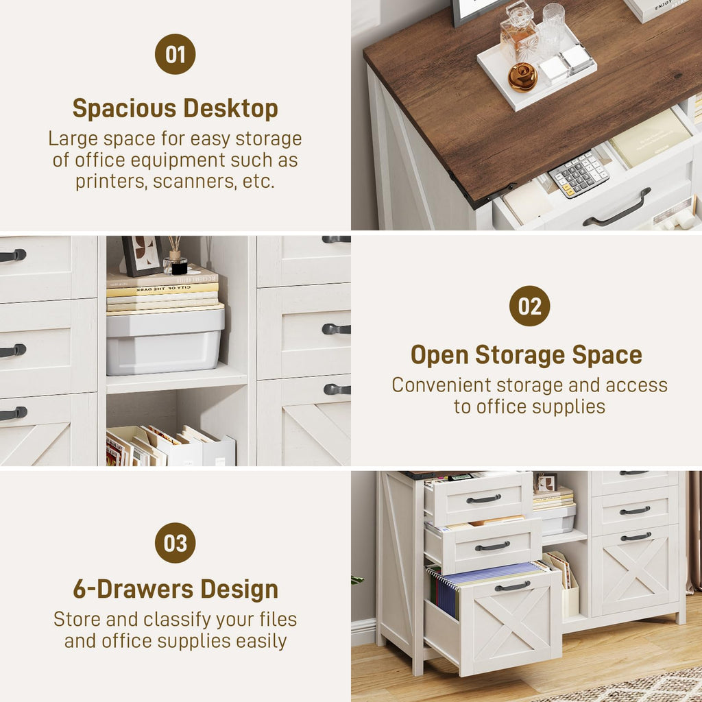 White and Brown 6 Drawer File Cabinet Y64170