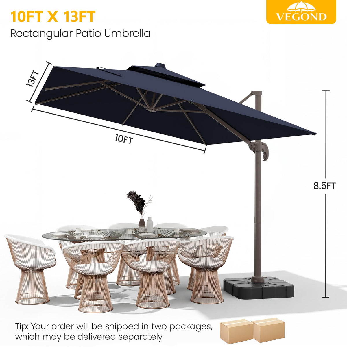 10x13 FT Cantilever Patio Umbrella with Base V557