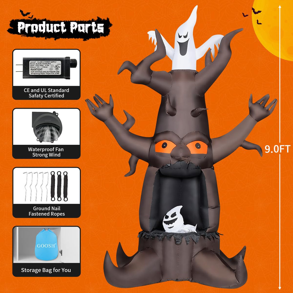 9 Ft Animated Inflatable Dead Tree and White Ghost with Built-In LEDs K77716