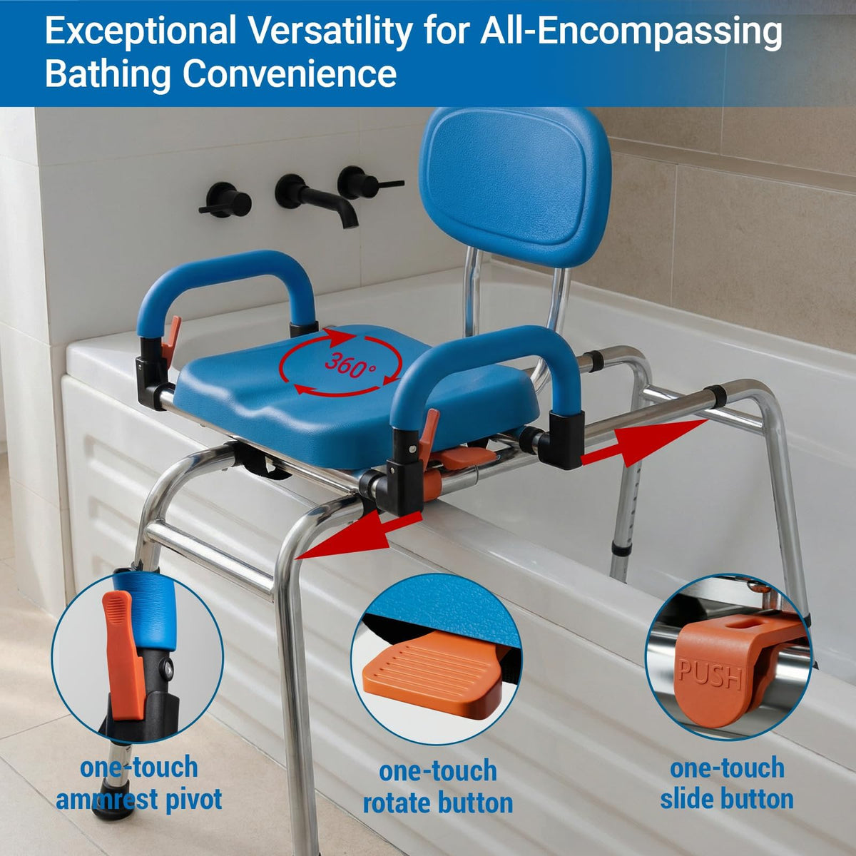 Sliding Shower Chair Tub Transfer Bench with 360° Swivel Seat K360888