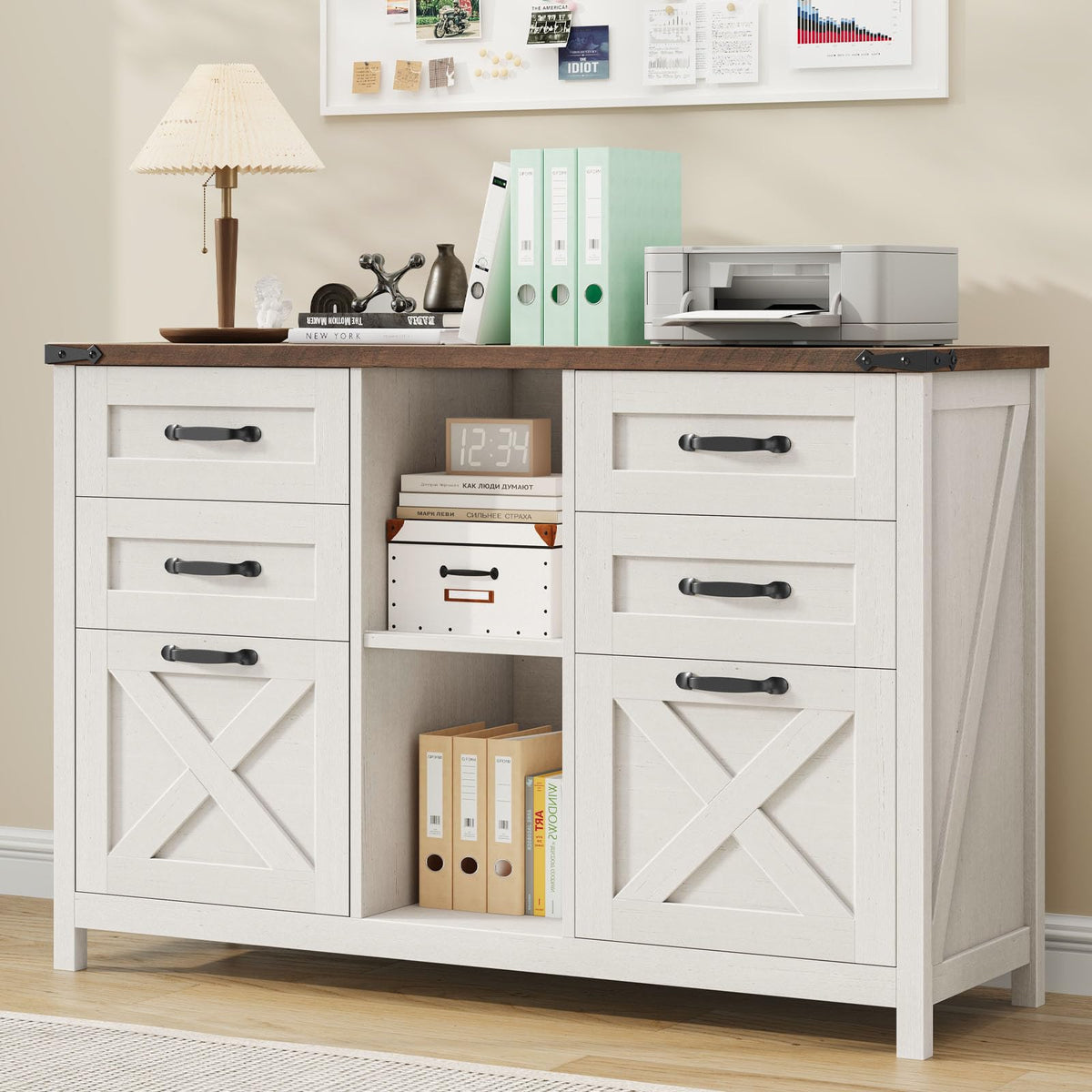 White and Brown 6 Drawer File Cabinet Y64170