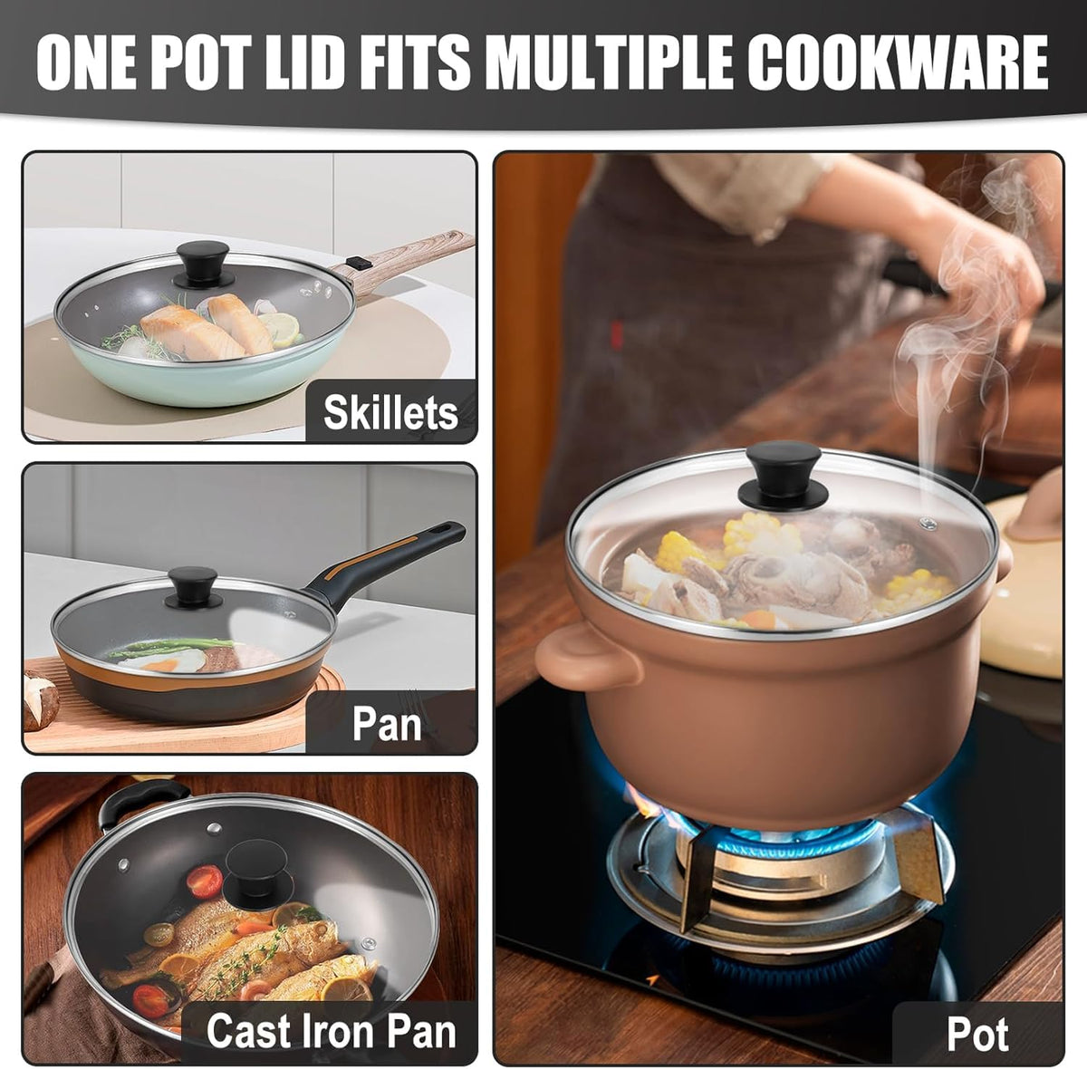 12 Inch Tempered Glass Pan Lid with Silicone Handle Y7732