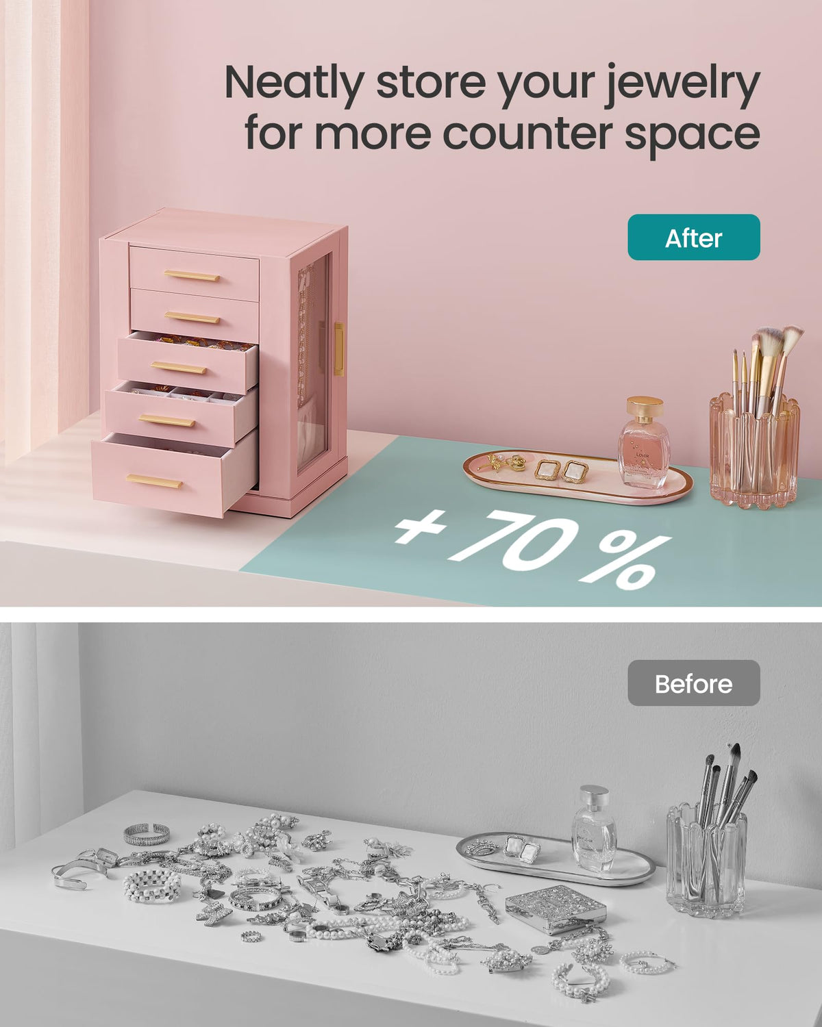 Jelly Pink 5 Drawers Rotating Jewelry Box Organizer X841876